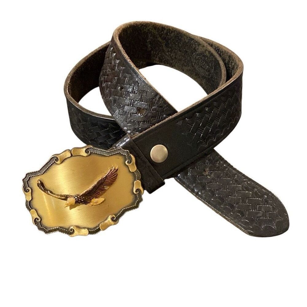Jay-Pee Black Leather Duty Belt 36 Basket Weave Vintage 1977 Bald Eagle Buckle